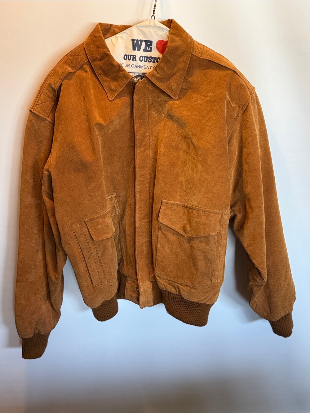 Vintage Global Identity G-III Suede Leather Bomber Jacket L Buckskin Tan 80s 90s